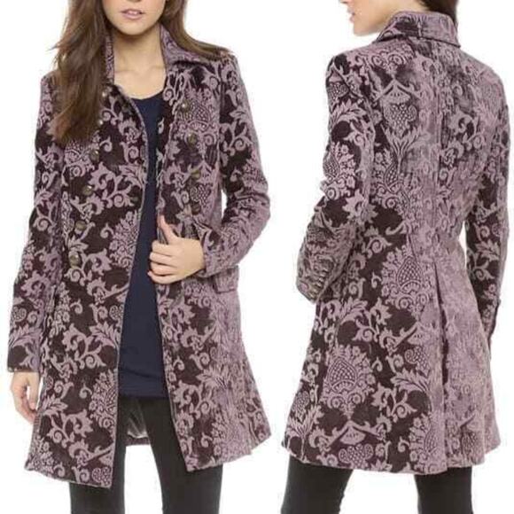 Free People Jackets & Blazers - Free People Downtown Brocade Tapestry Peacoat 0 Plum New